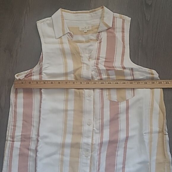 Thread & Supply Stripe Linen Dress Women's Large Orange and Cream - Picture 7 of 9
